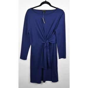 J.Crew Drapey Tie-Waist Dress Navy Blue Size Boat Neck Long Sleeve Size Small